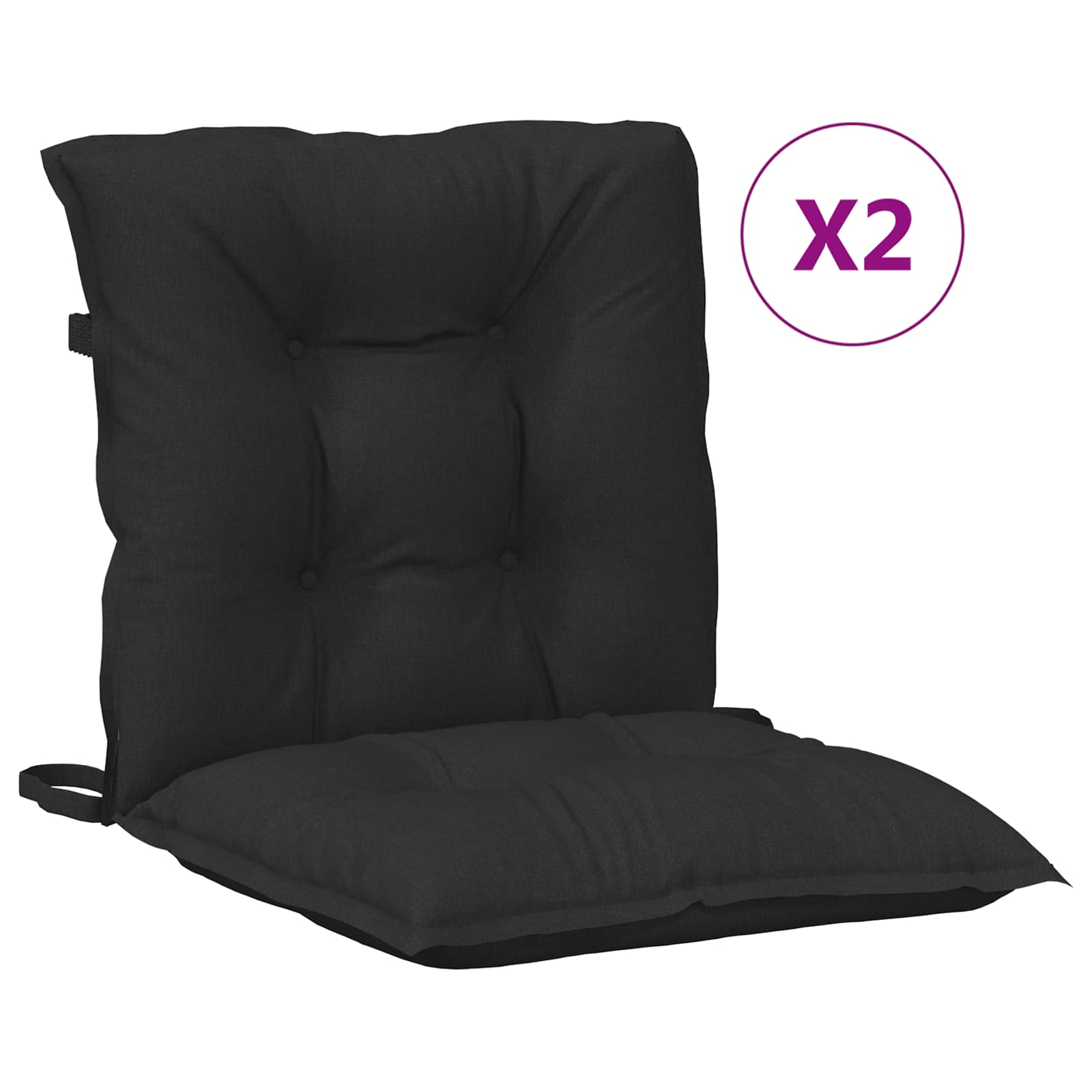 Set di Cuscini per Sedia Bassa 2 pz Poliestere Melange Nero