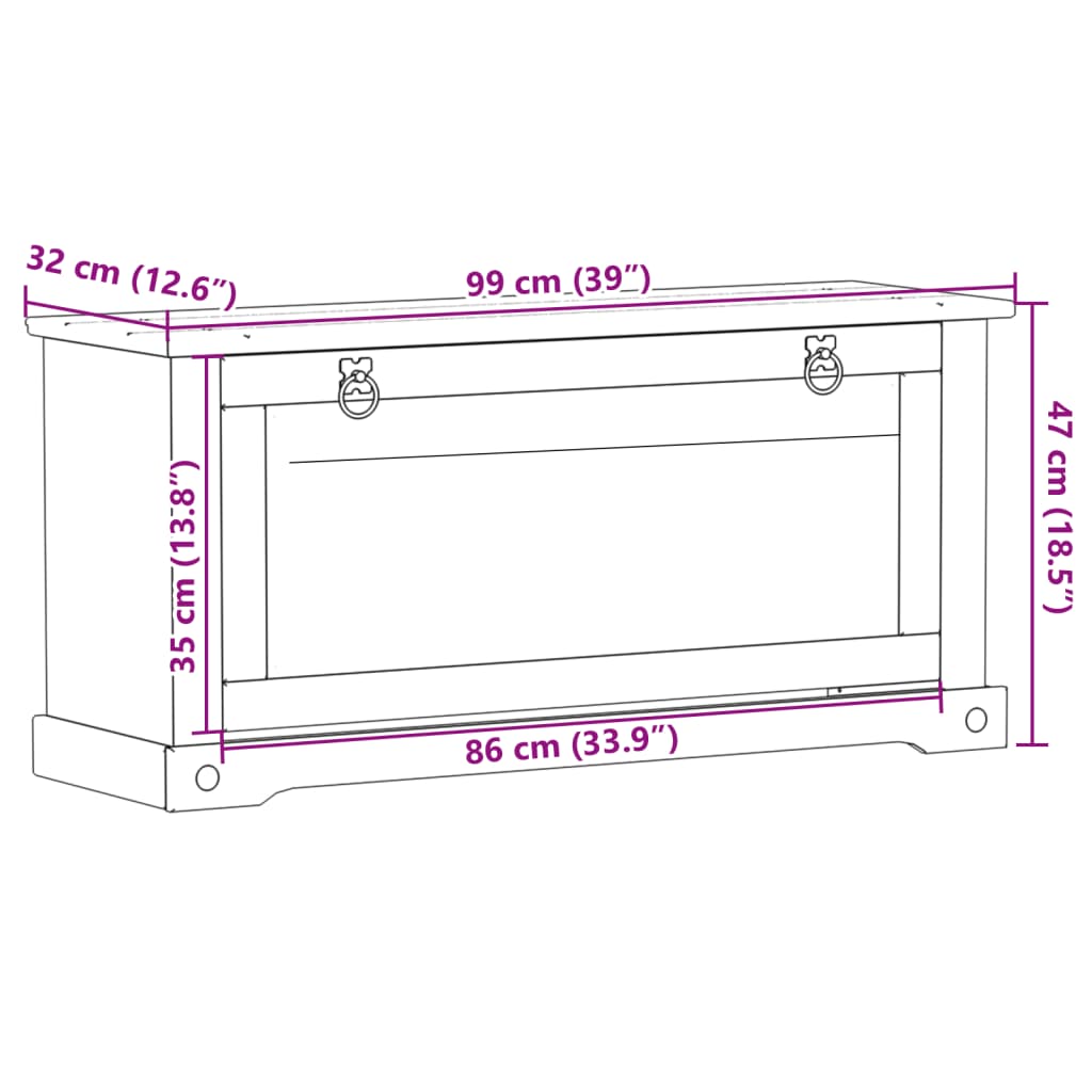 Scarpiera Corona 99x32x47 cm in Legno Massello di Pino