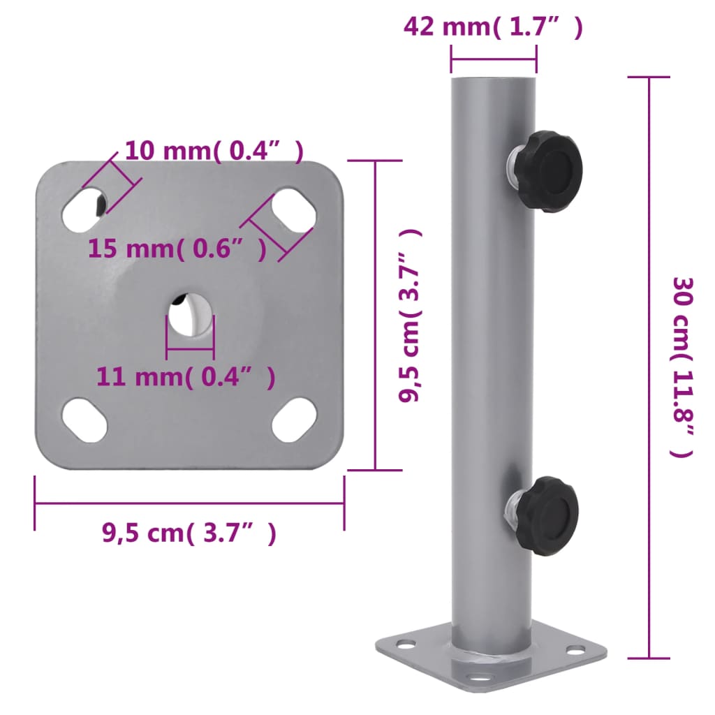Base per Ombrellone per Palo da Ø32/34/38 mm Argento in Acciaio