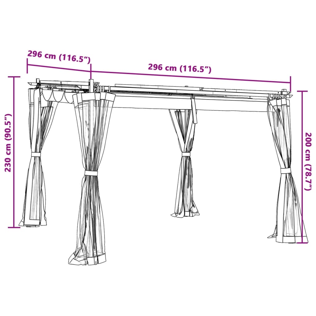 Gazebo con Pareti in Rete Crema 3x3 m in Acciaio