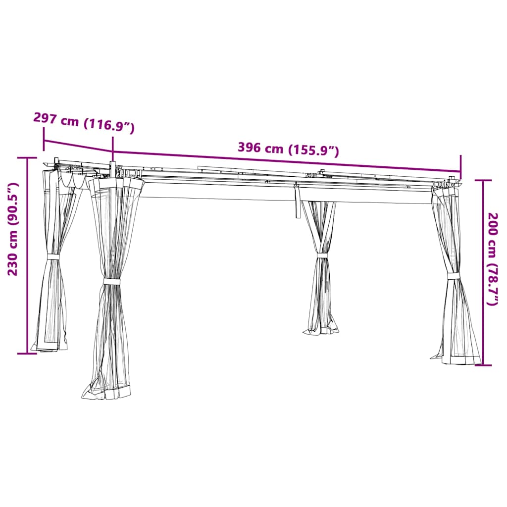 Gazebo con Pareti in Rete Crema 4x3 m in Acciaio