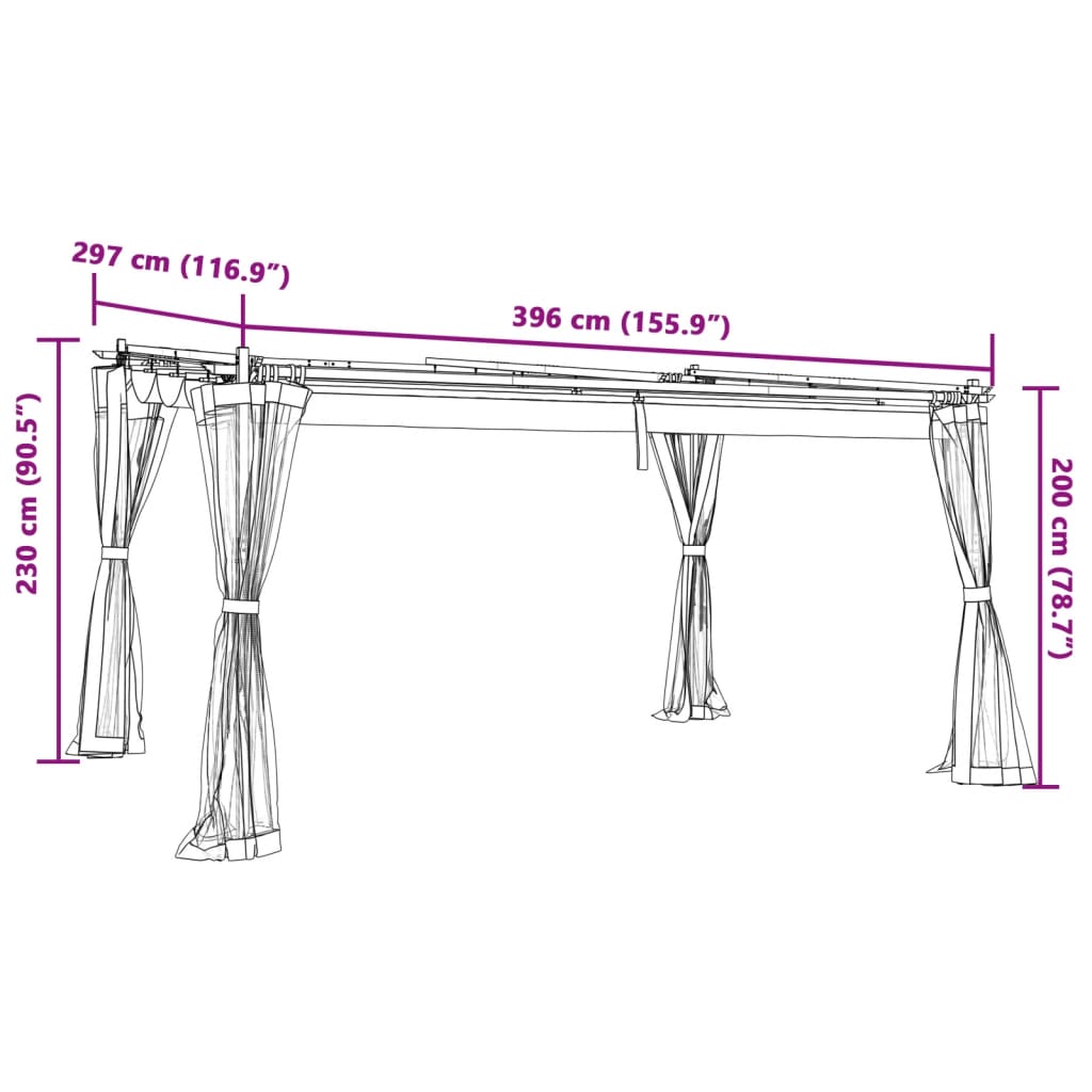 Gazebo con Pareti in Rete Antracite 4x3 m in Acciaio