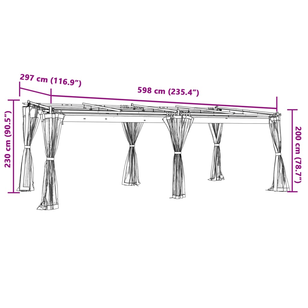 Gazebo con Pareti in Rete Crema 6x3 m in Acciaio