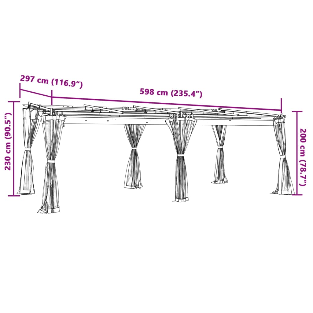 Gazebo con Pareti in Rete Tortora 6x3 m in Acciaio