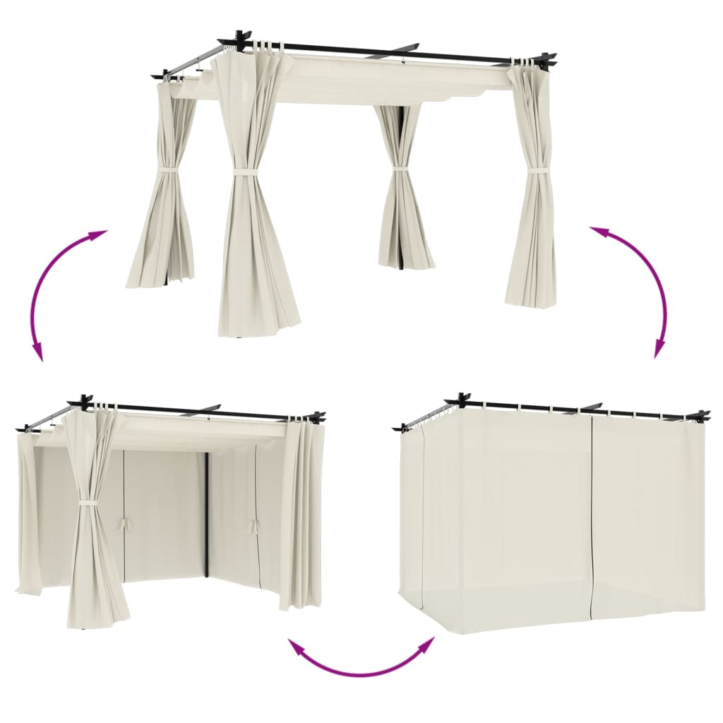 Gazebo con Tende Crema 3x3 m in Acciaio