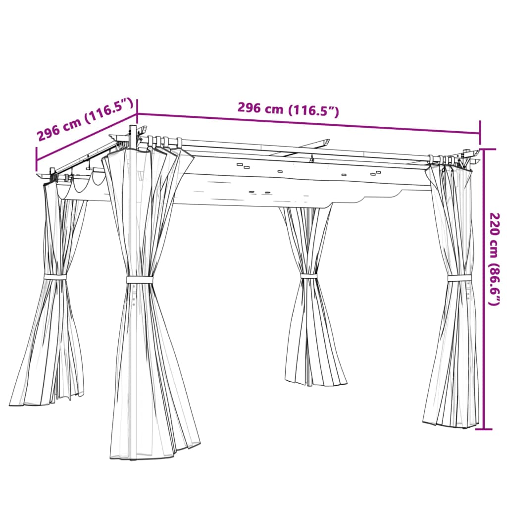 Gazebo con Tende Crema 3x3 m in Acciaio
