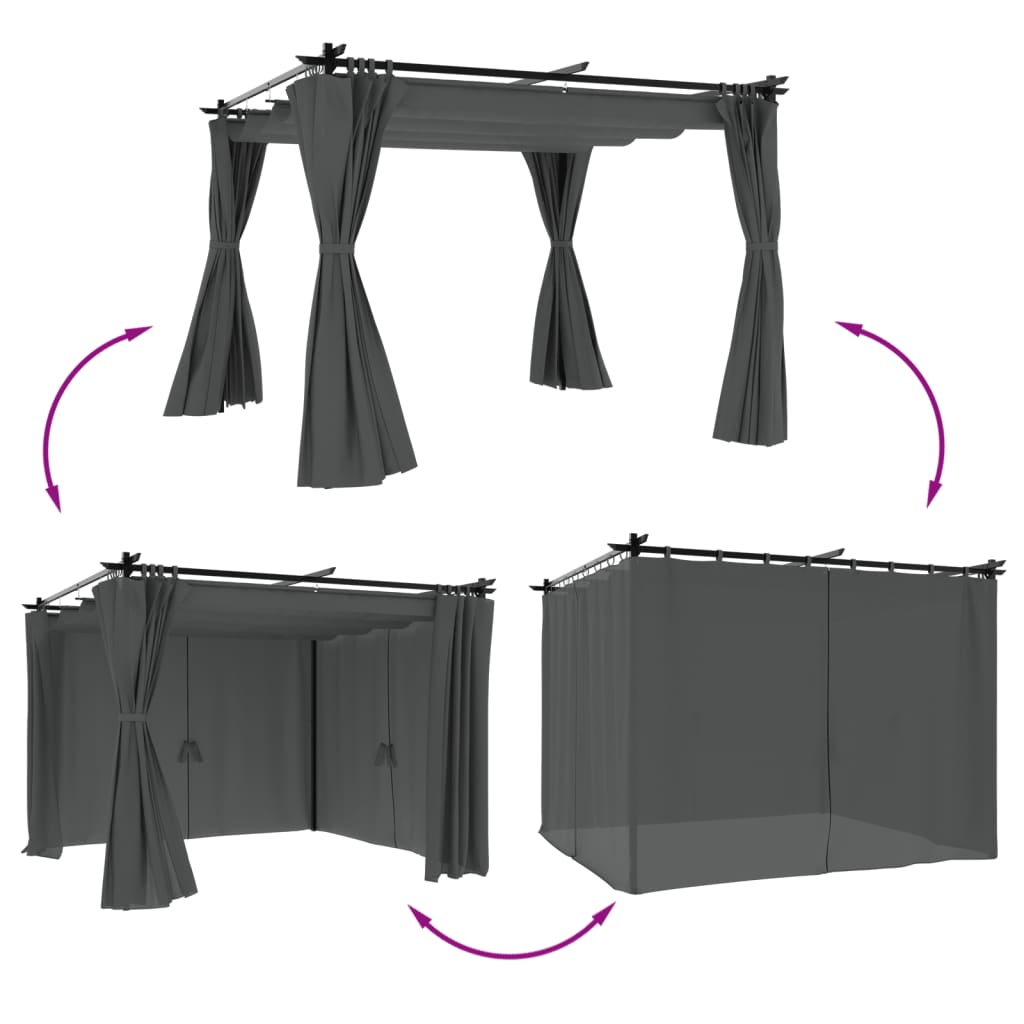 Gazebo con Tende Antracite 3x3 m in Acciaio