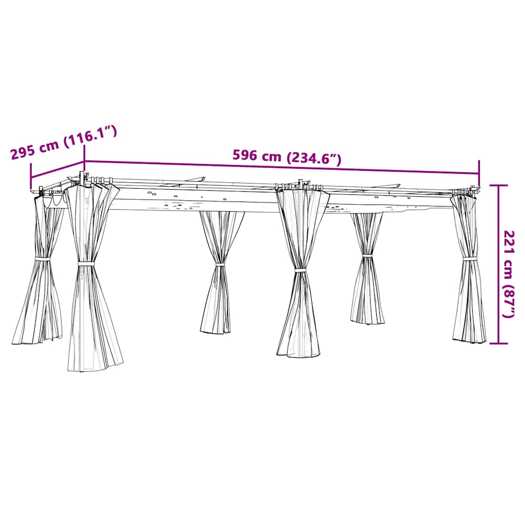 Gazebo con Tende Antracite 6x3 m in Acciaio
