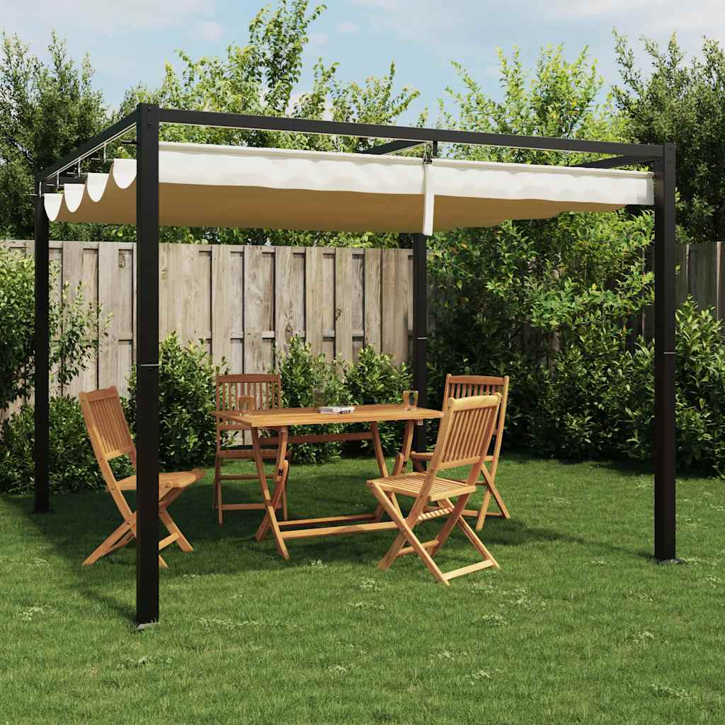 Gazebo da Giardino con Tetto Retrattile Crema 3x3m in Acciaio