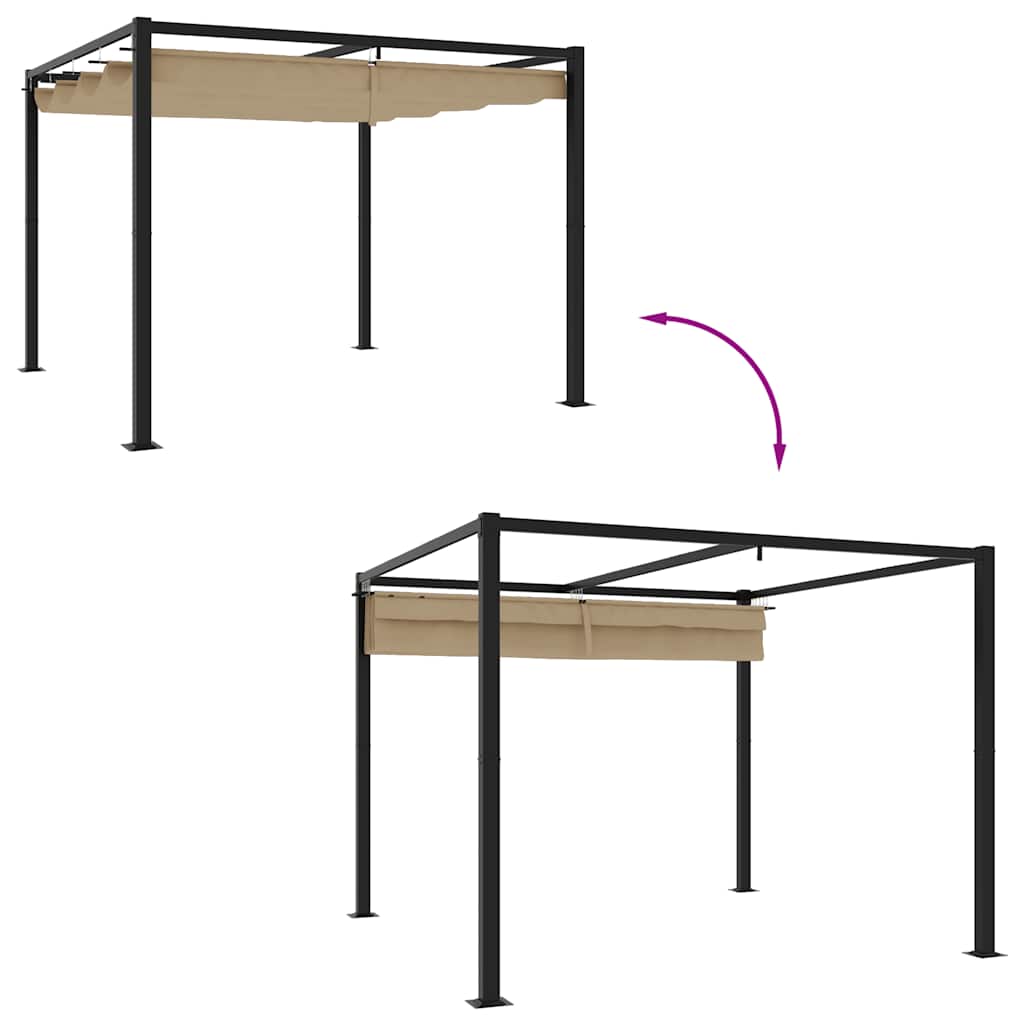 Gazebo da Giardino con Tetto Retrattile Tortora 3x3 m Acciaio