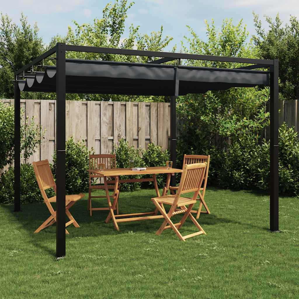 Gazebo da Giardino con Tetto Retrattile Antracite 3x3 m Acciaio