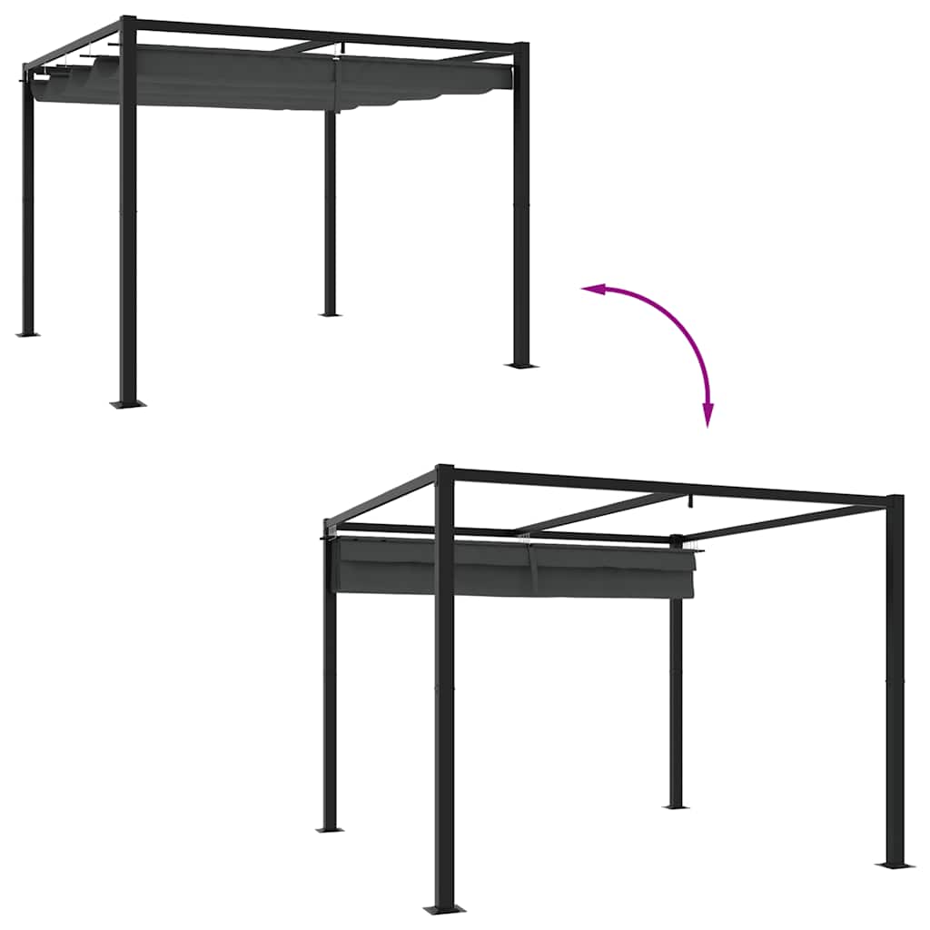 Gazebo da Giardino con Tetto Retrattile Antracite 3x3 m Acciaio