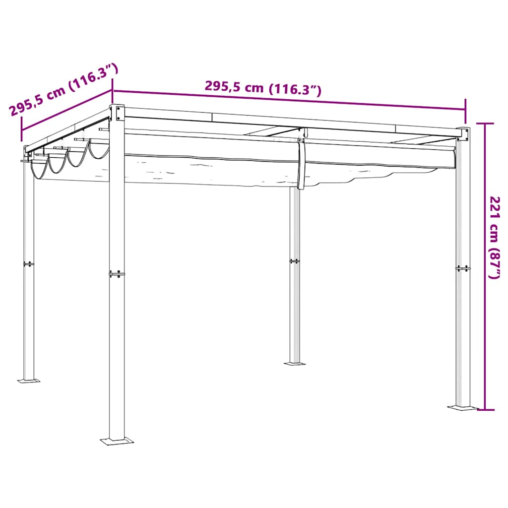 Gazebo da Giardino con Tetto Retrattile Antracite 3x3 m Acciaio