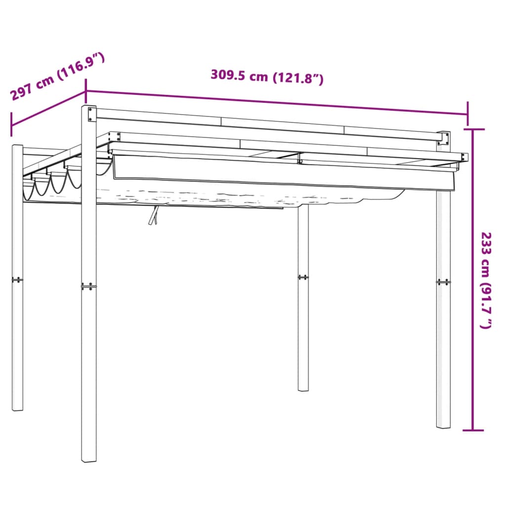 Gazebo da Giardino con Tetto Retrattile Crema 3x3m in Alluminio