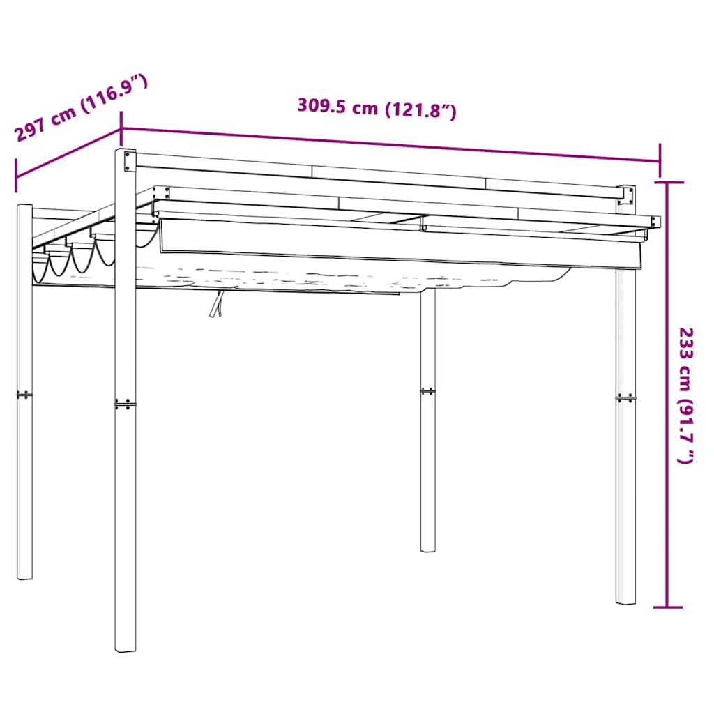 Gazebo Giardino con Tetto Retrattile Antracite 3x3 m Alluminio