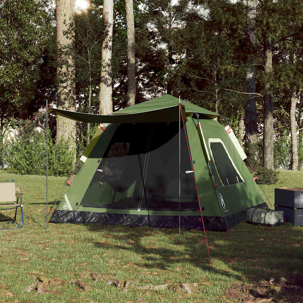 Tenda a Cupola da Campeggio 5 Persone Verde a Rilascio Rapido