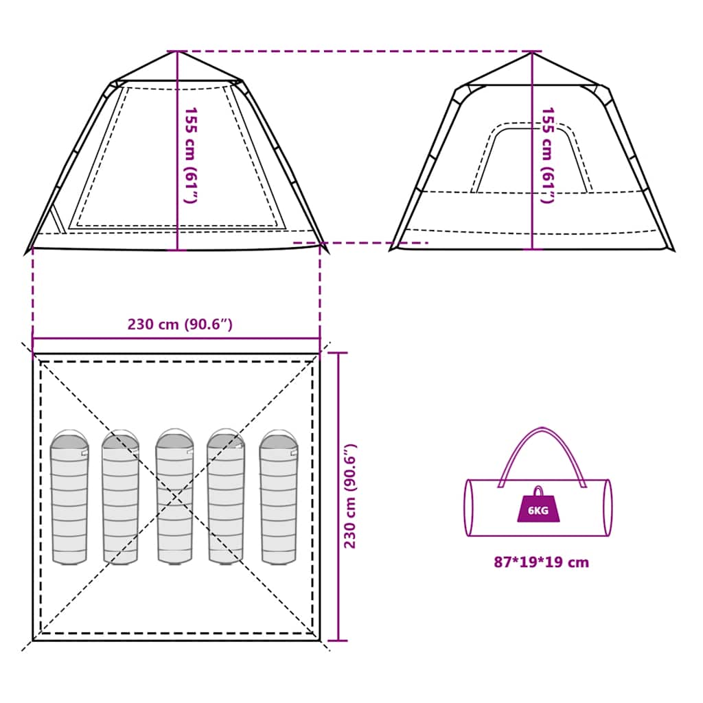 Tenda a Cupola 5 Persone Grigio e Arancione a Rilascio Rapido