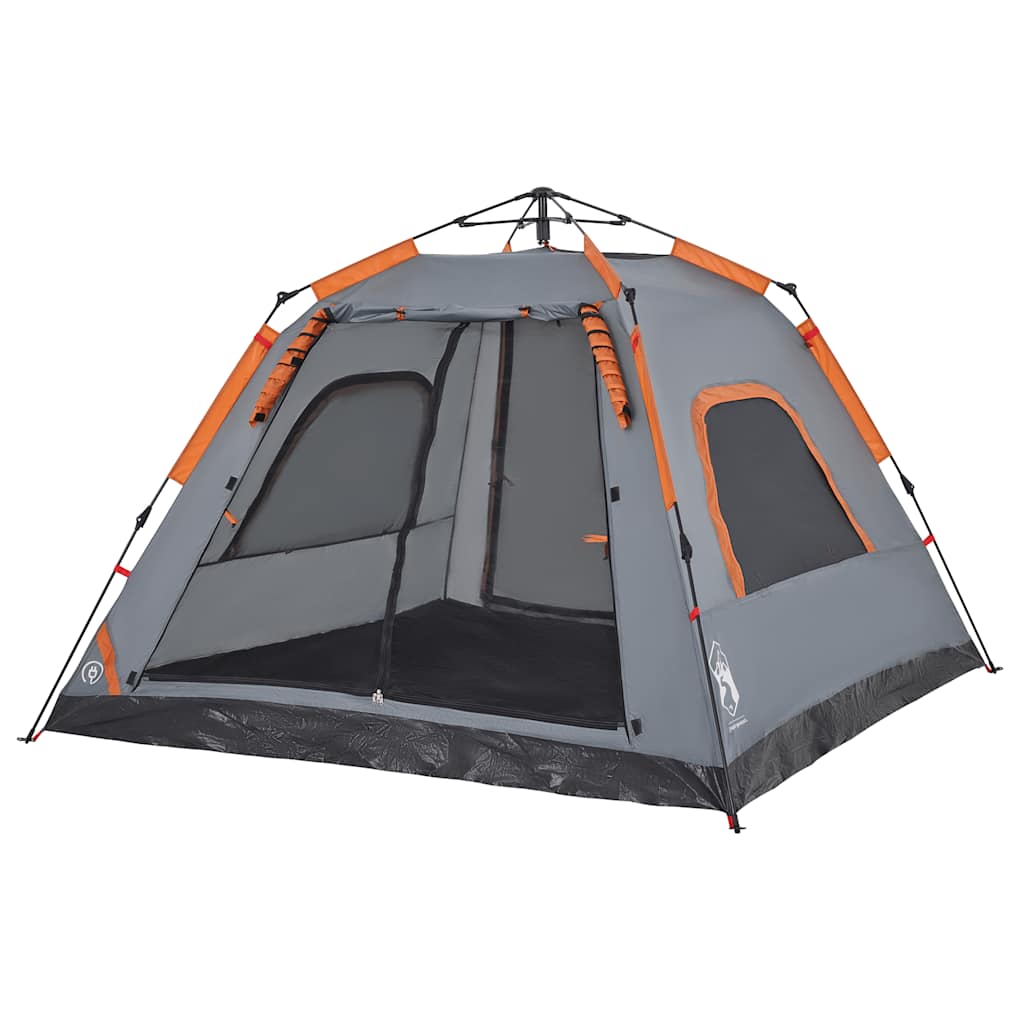 Tenda a Cupola 5 Persone Grigio e Arancione a Rilascio Rapido