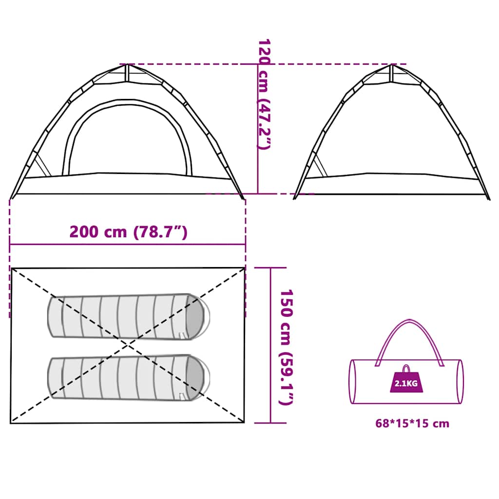 Tenda da Campeggio 2 Persone Blu a Rilascio Rapido