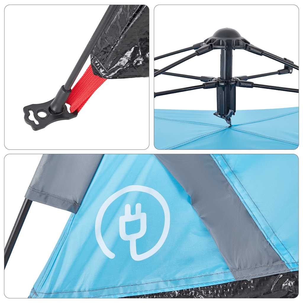 Tenda da Campeggio 3 Persone Blu a Rilascio Rapido