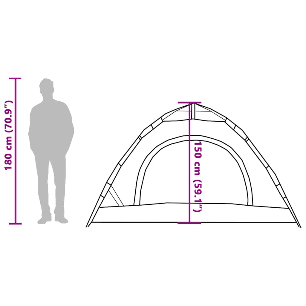 Tenda Campeggio 3 Persone Grigio e Arancione a Rilascio Rapido