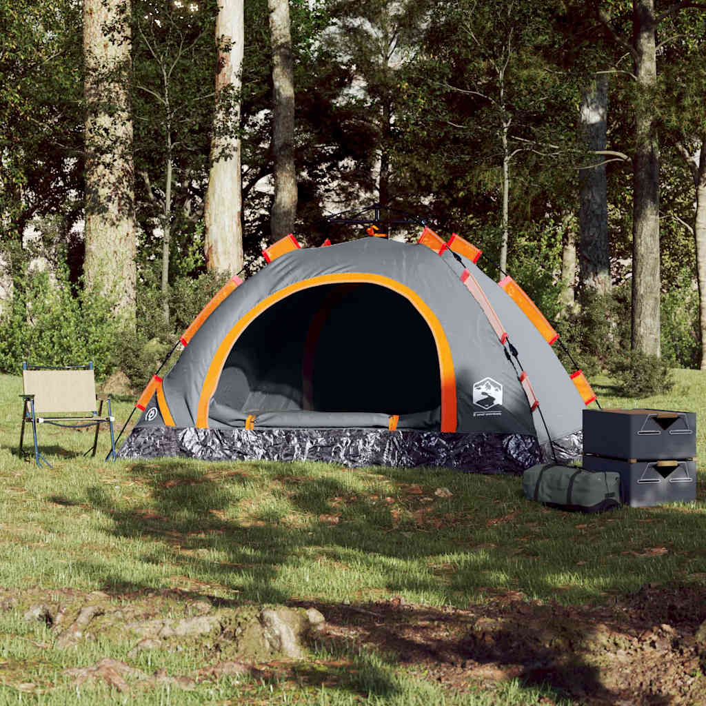 Tenda Campeggio 3 Persone Grigio e Arancione a Rilascio Rapido