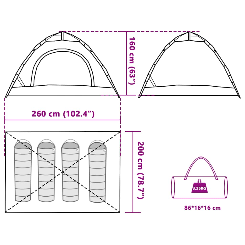 Tenda da Campeggio 4 Persone Verde a Rilascio Rapido