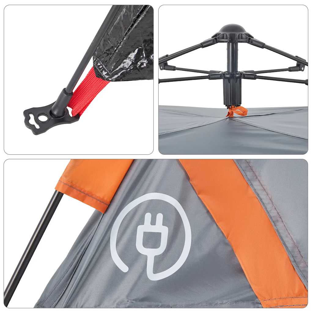 Tenda Campeggio 4 Persone Grigio e Arancione a Rilascio Rapido