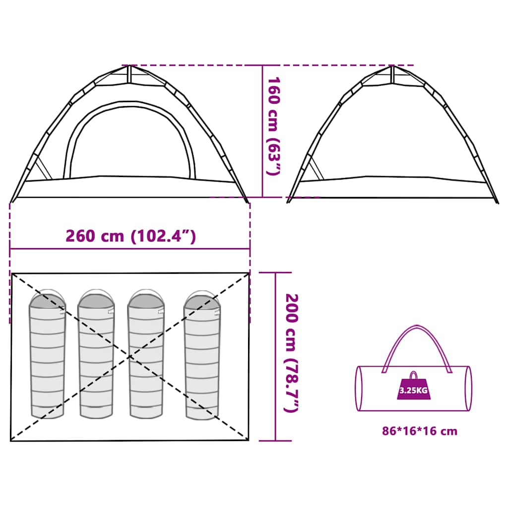 Tenda Campeggio 4 Persone Grigio e Arancione a Rilascio Rapido