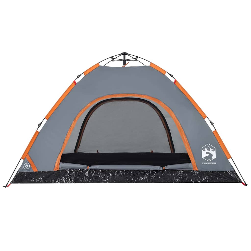 Tenda Campeggio 4 Persone Grigio e Arancione a Rilascio Rapido