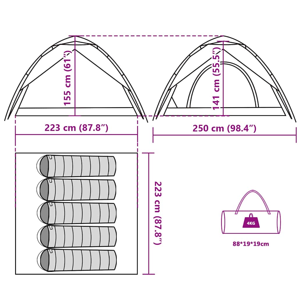 Tenda a Cupola da Campeggio 5 Persone Blu a Rilascio Rapido