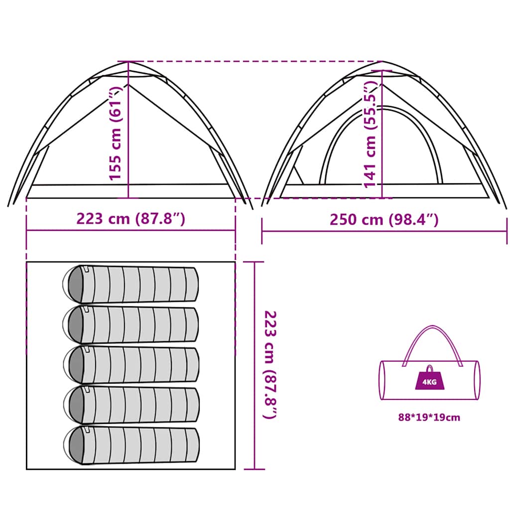 Tenda a Cupola 5 Persone Grigio e Arancione a Rilascio Rapido