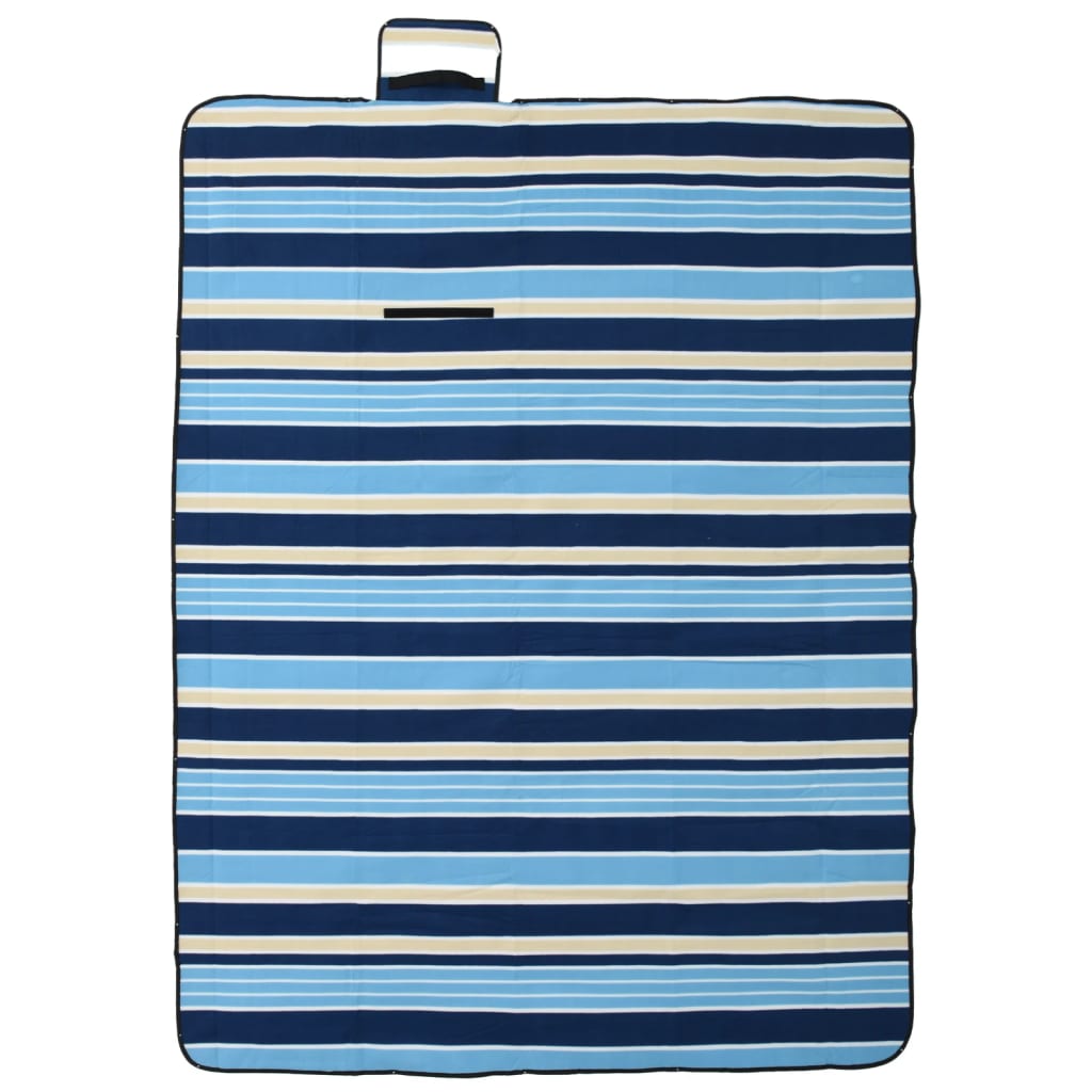 Tovaglia Picnic Pieghevole Onde Blu e Bianco 200x150 cm Velluto