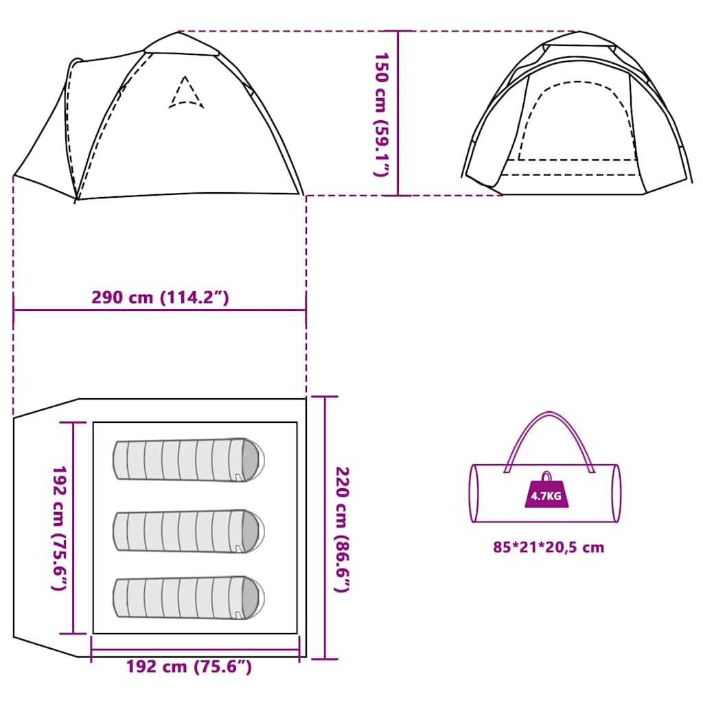 Tenda a Cupola da Campeggio 3 Persone Verde a Rilascio Rapido