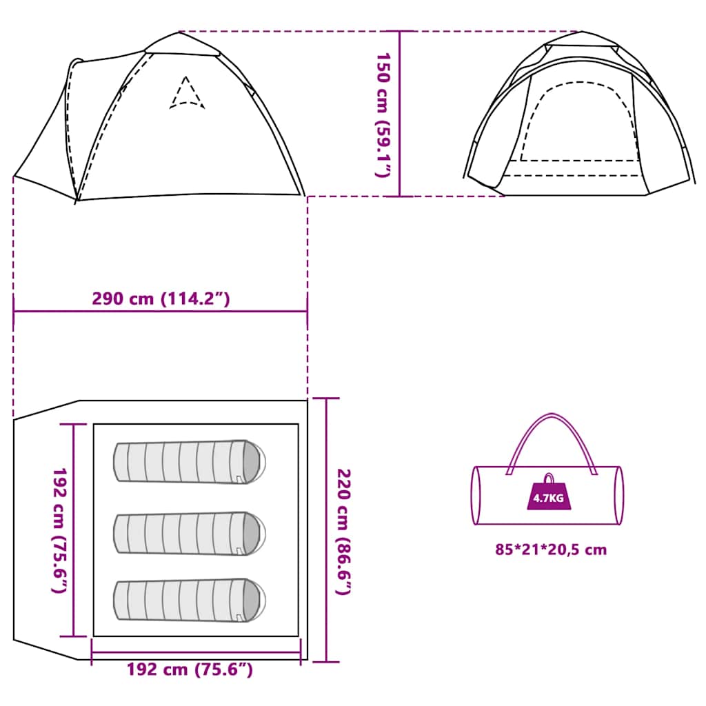 Tenda a Cupola da Campeggio 3 Persone Blu a Rilascio Rapido