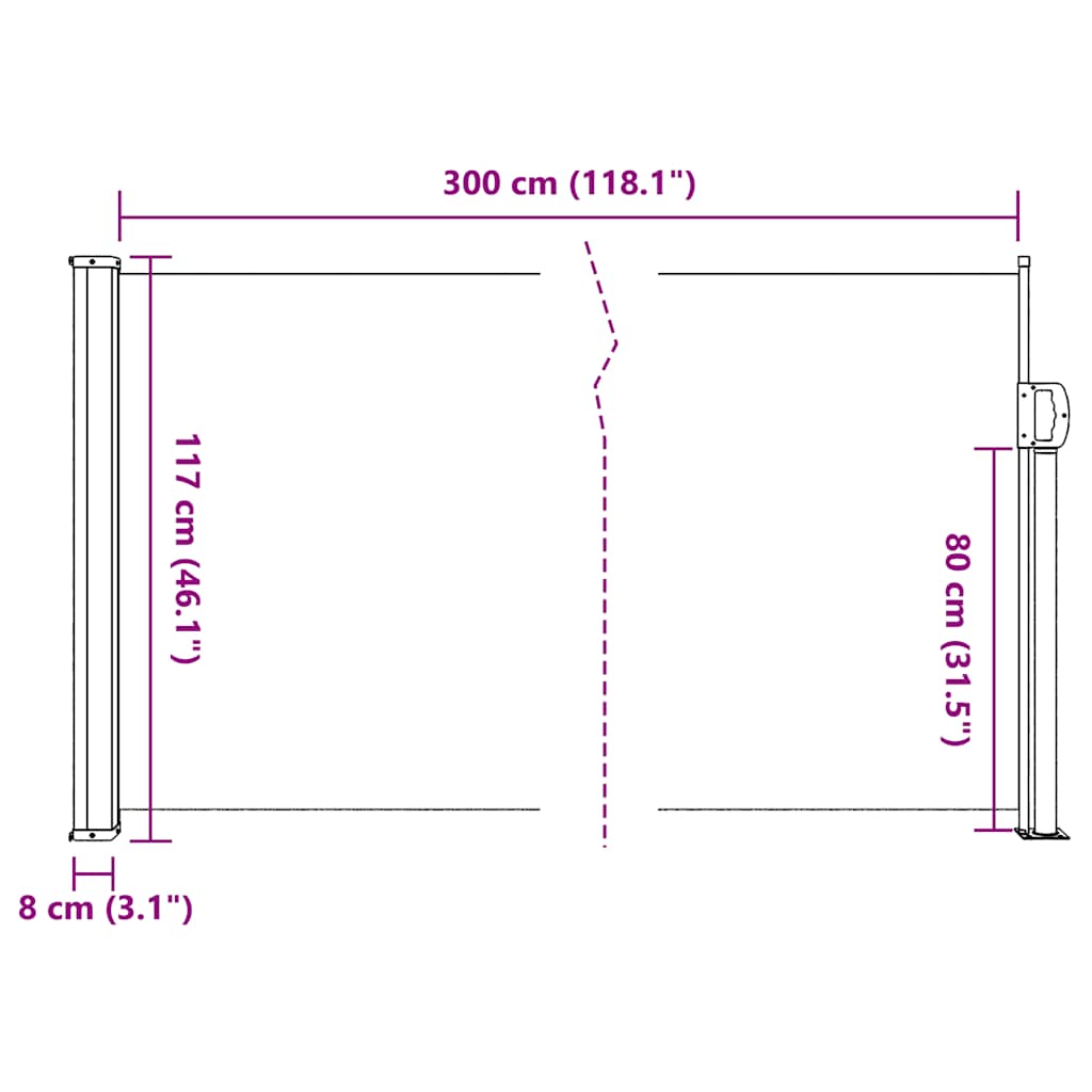 Tenda da Sole Laterale Retrattile Crema 117x300 cm