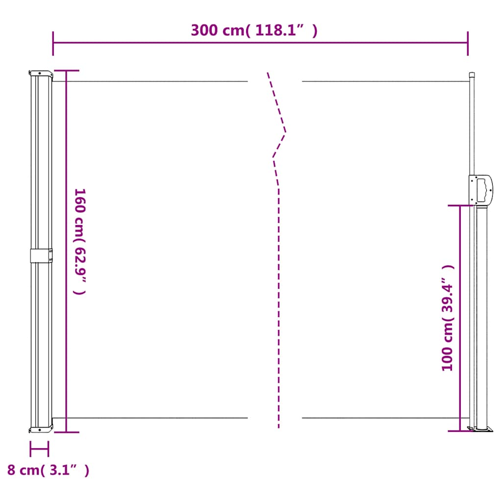 Tenda da Sole Laterale Retrattile Bianco 160x300 cm