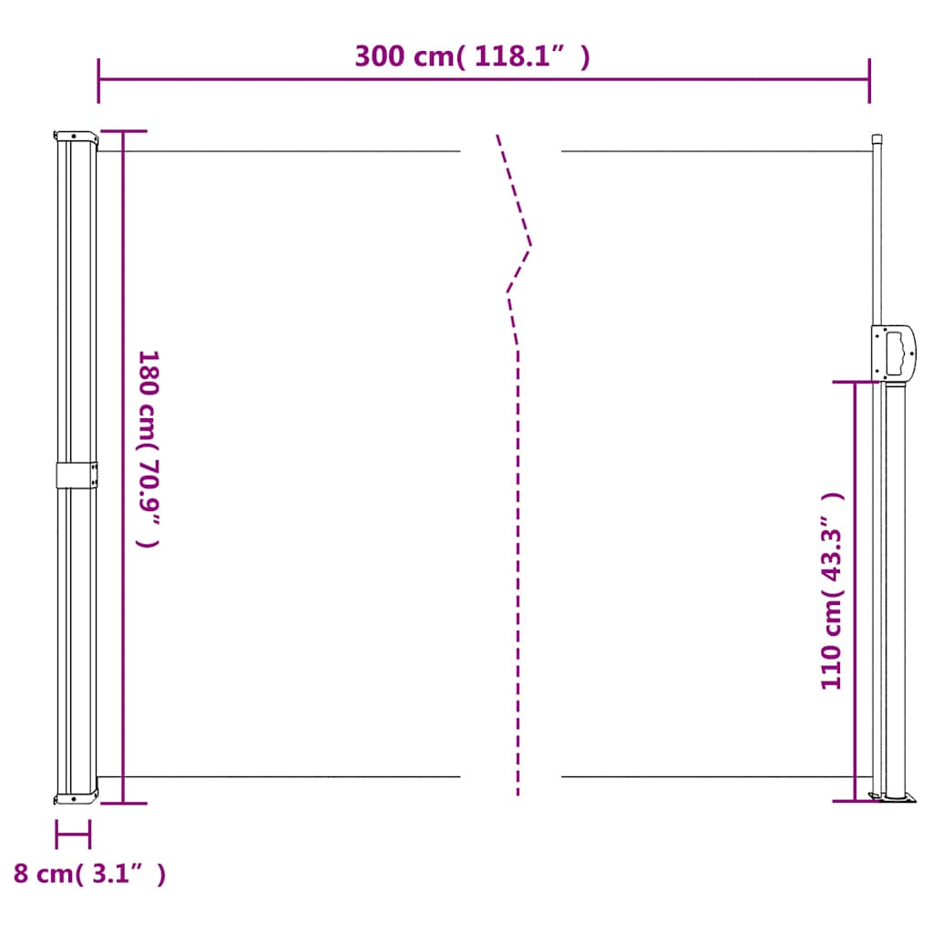 Tenda da Sole Laterale Retrattile Tortora 180x300 cm