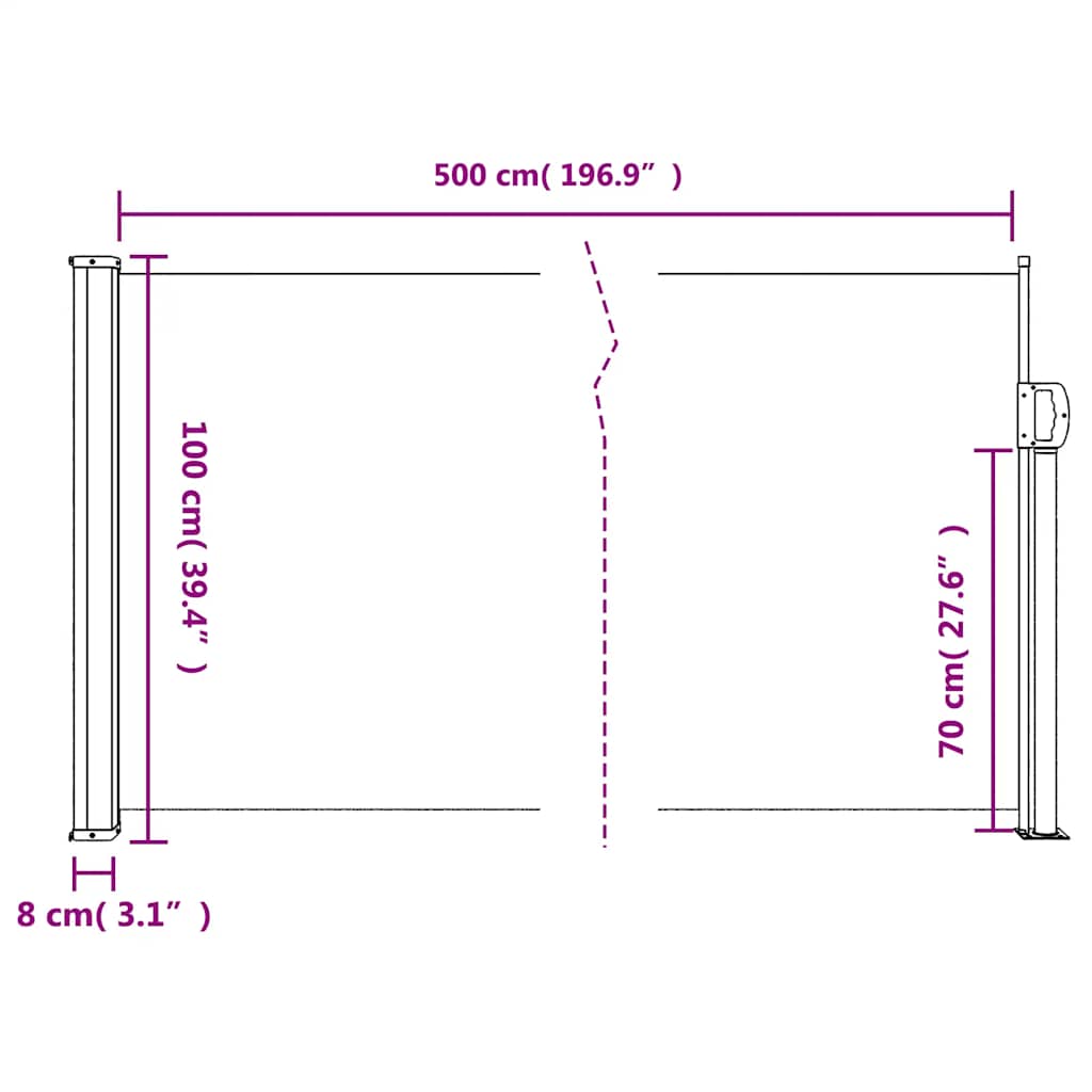 Tenda da sole laterale retrattile antracite 100x500 cm