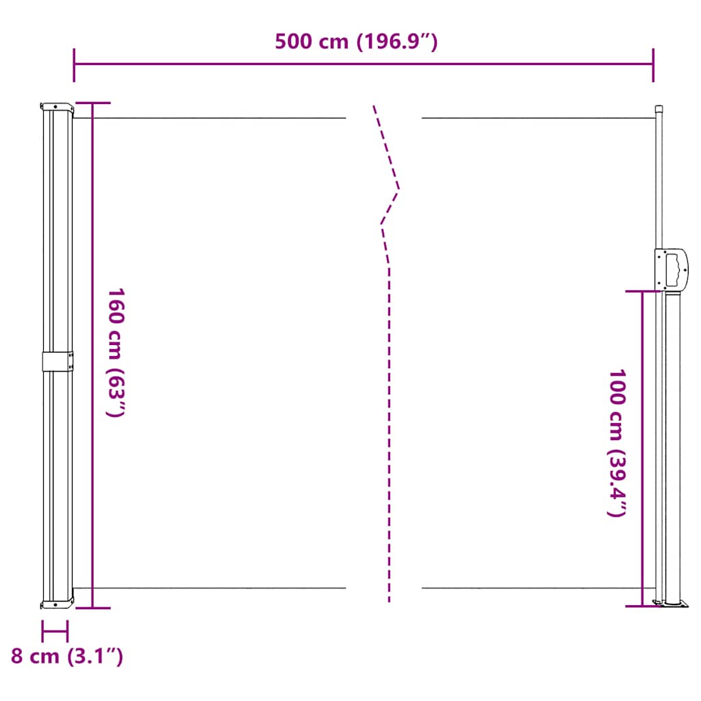 Tenda da Sole Laterale Retrattile Crema 160x500 cm