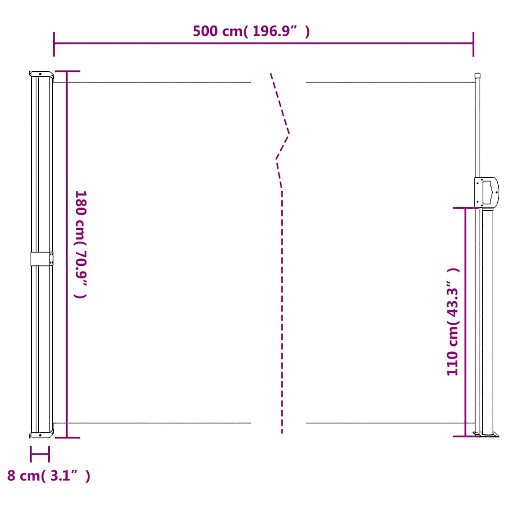 Tenda da Sole Laterale Retrattile Crema 180x500 cm