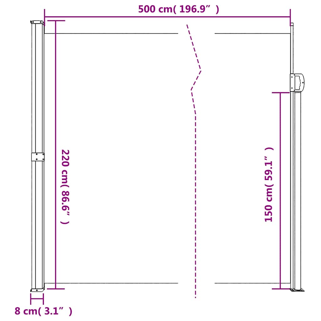 Tenda da Sole Laterale Retrattile Nera 220x500 cm