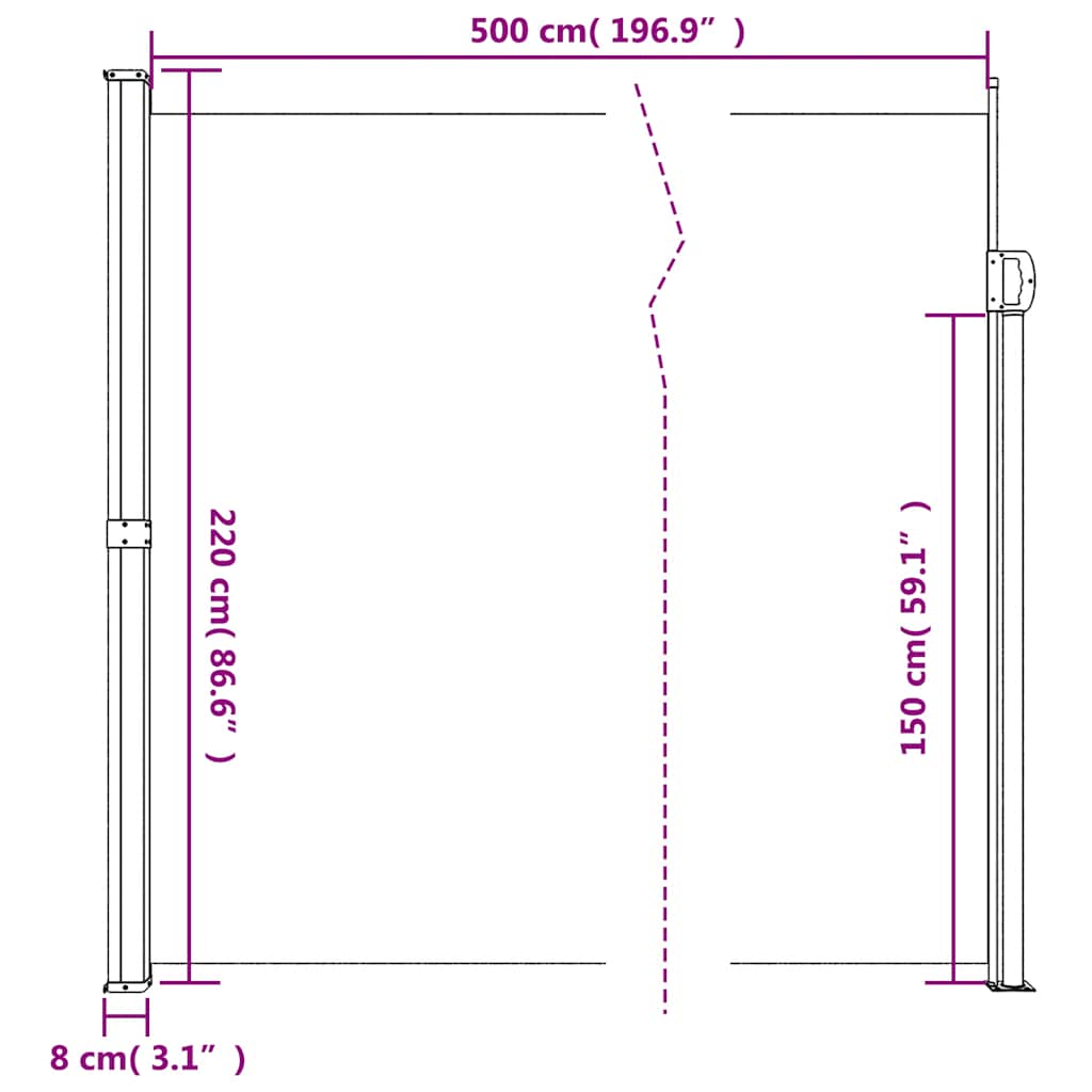Tenda da Sole Laterale Retrattile Tortora 220x500 cm