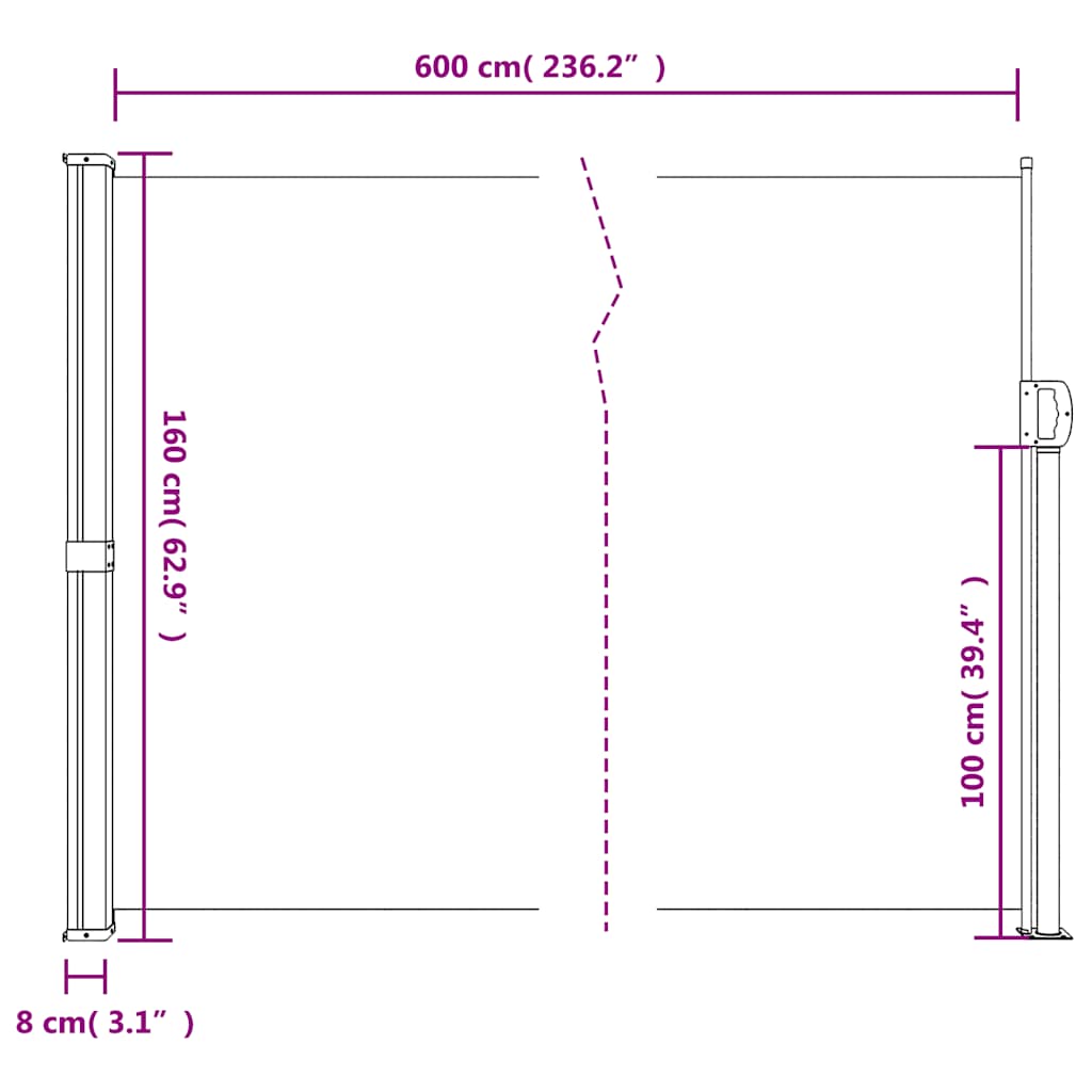 Tenda da Sole Laterale Retrattile Antracite 160x600 cm