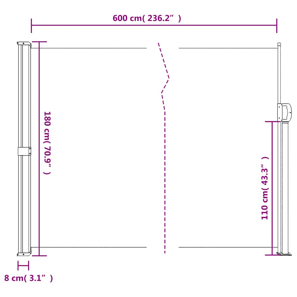 Tenda da Sole Laterale Retrattile Beige 180x600 cm