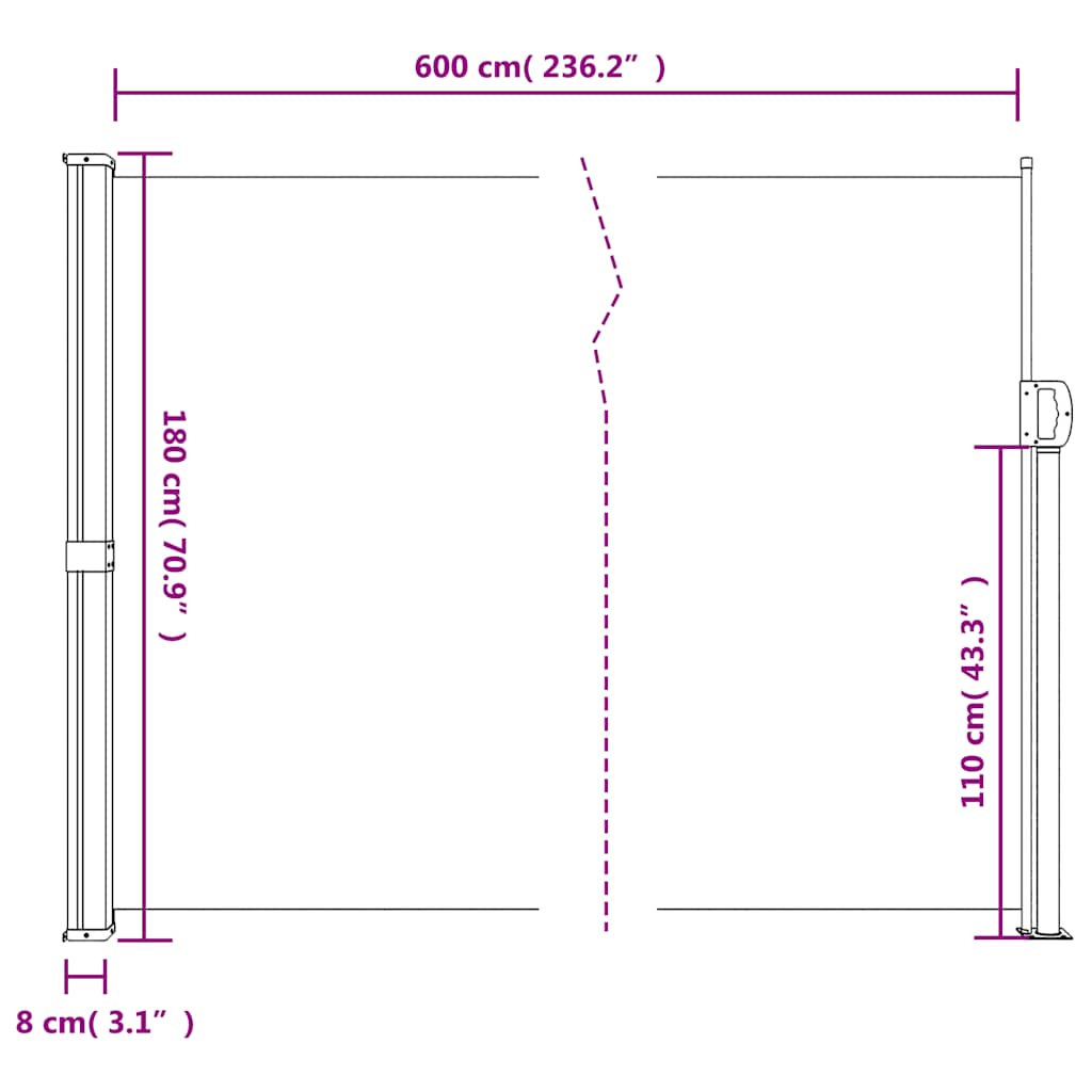 Tenda da Sole Laterale Retrattile Antracite 180x600 cm
