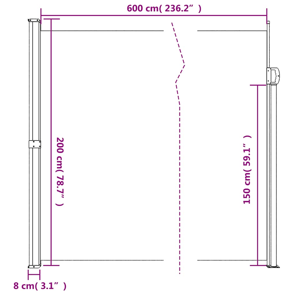 Tenda da Sole Laterale Retrattile Bianco 200x600 cm