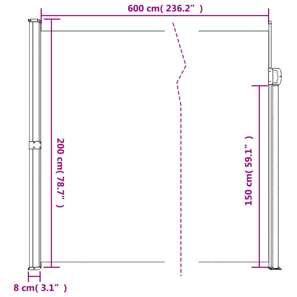Tenda da Sole Laterale Retrattile Terracotta 200x600 cm