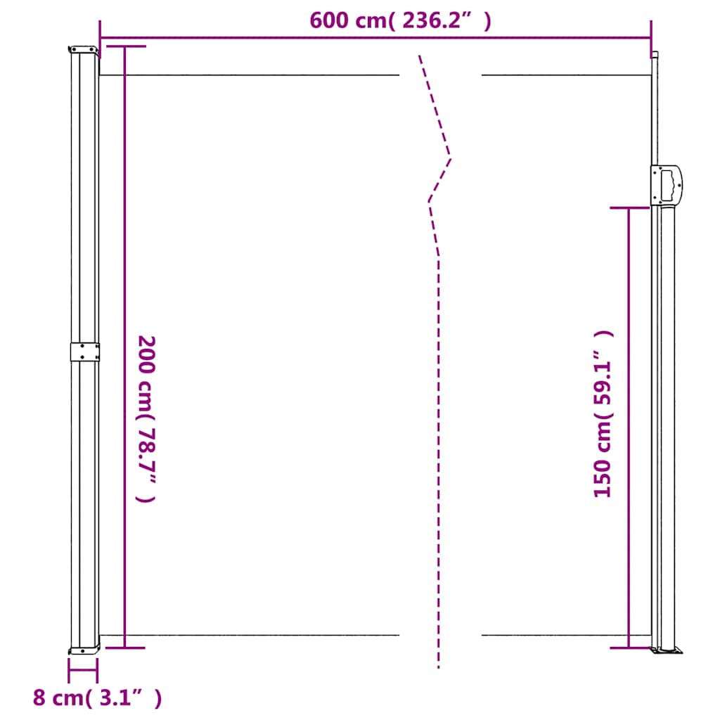 Tenda da Sole Laterale Retrattile Verde Scuro 200x600 cm