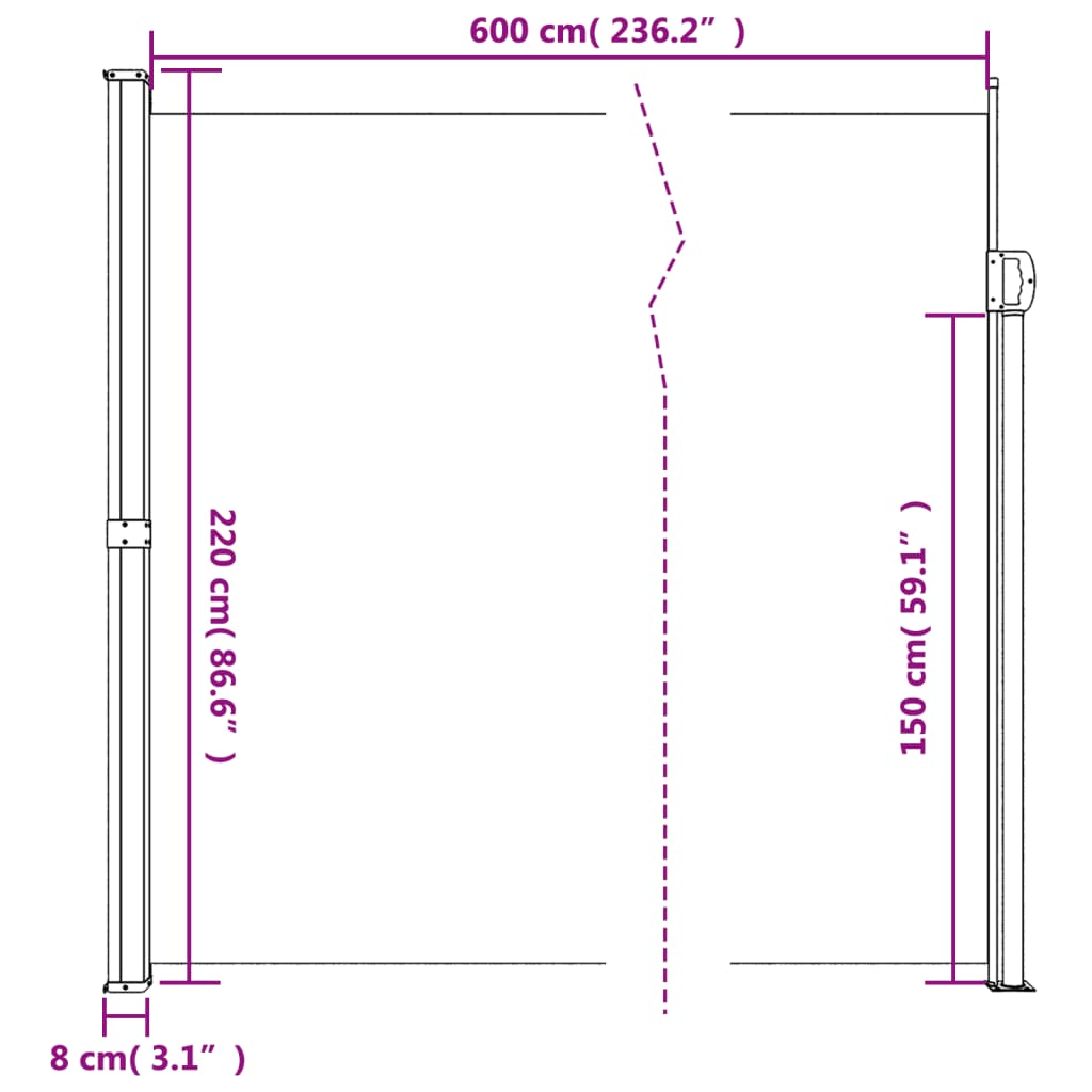 Tenda da Sole Laterale Retrattile Rossa 220x600 cm